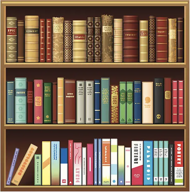 Vector illustration of Illustration of book shelf with old and new books