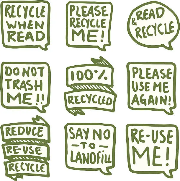 Vector illustration of Recycling speech bubble icon set