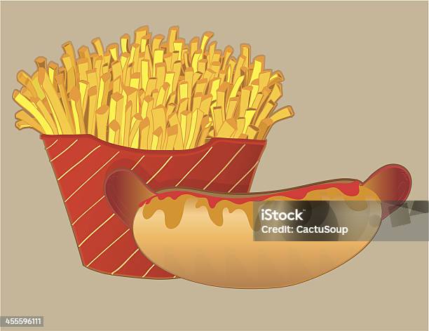 Hot Dog With French Fries Stock Illustration - Download Image Now - American Culture, Bread, City Life