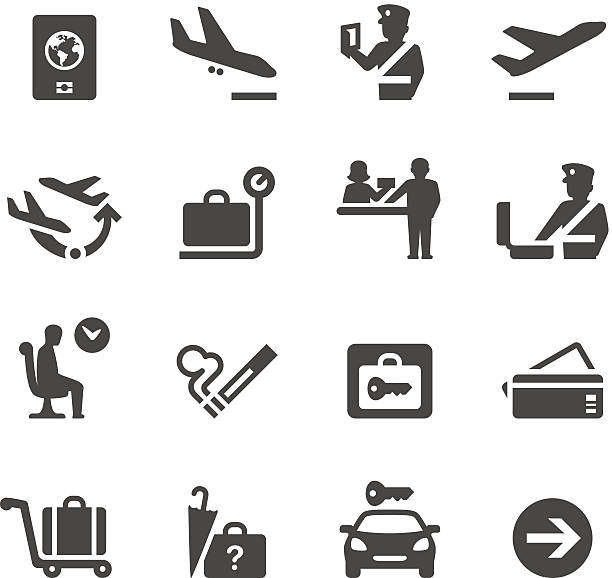 illustrazioni stock, clip art, cartoni animati e icone di tendenza di mobico aeroporto di icone - ufficio oggetti smarriti