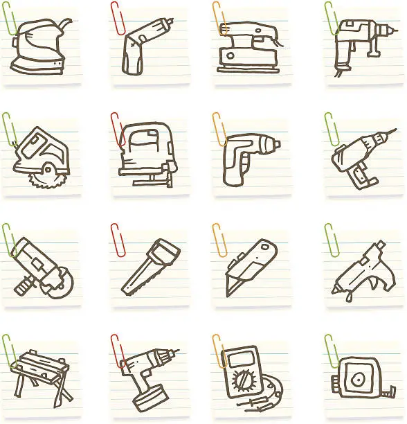 Vector illustration of Power tool note icon set