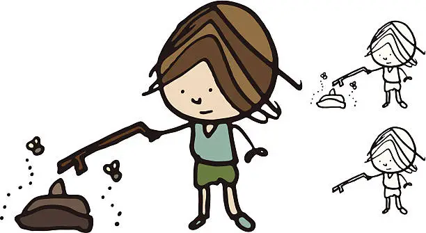 Vector illustration of Little boy poking poo