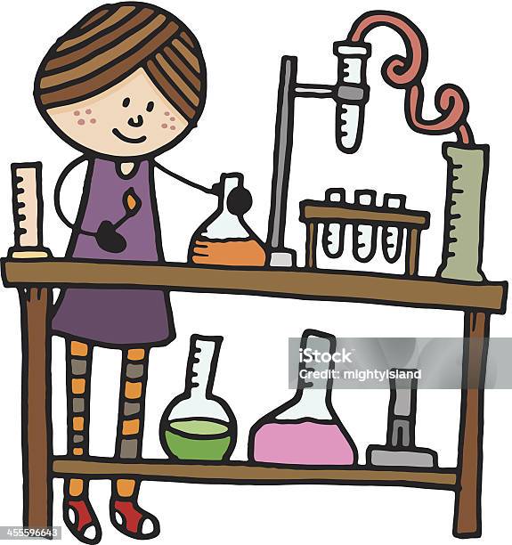Girl Experimenting With Chemicals Stock Illustration - Download Image Now - Adult, Cartoon, Characters