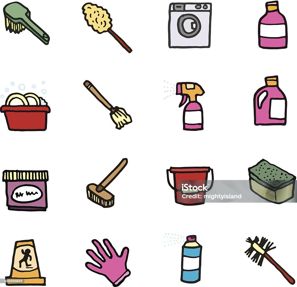 Cleaning and domestic doodle icons A set of Cleaning and domestic doodle icons Washing Dishes stock vector