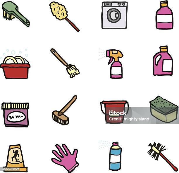 Cleaning And Domestic Doodle Icons Stock Illustration - Download Image Now - Washing Dishes, Cartoon, Drawing - Art Product