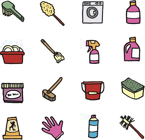 Vector illustration of Cleaning and domestic doodle icons