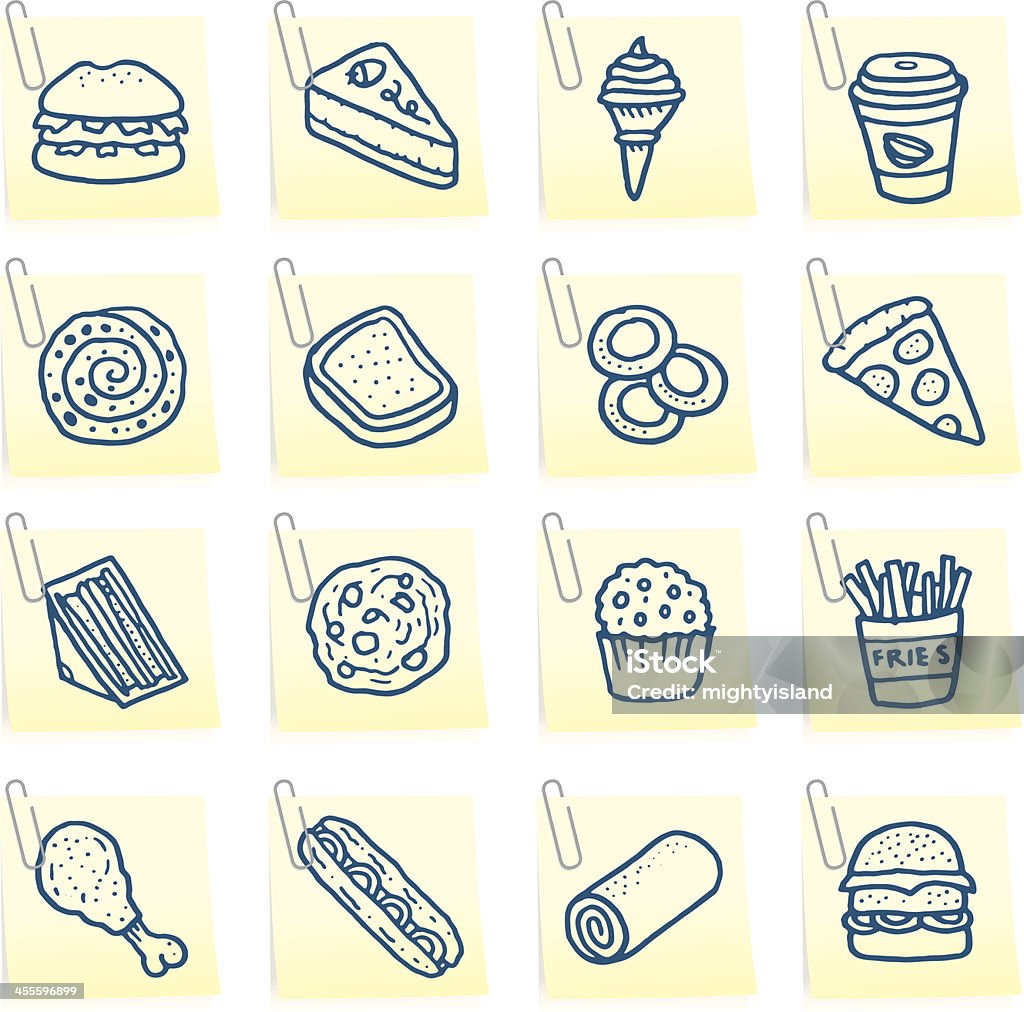 Iconos de alimentos después de que se nota - arte vectorial de Garabato libre de derechos