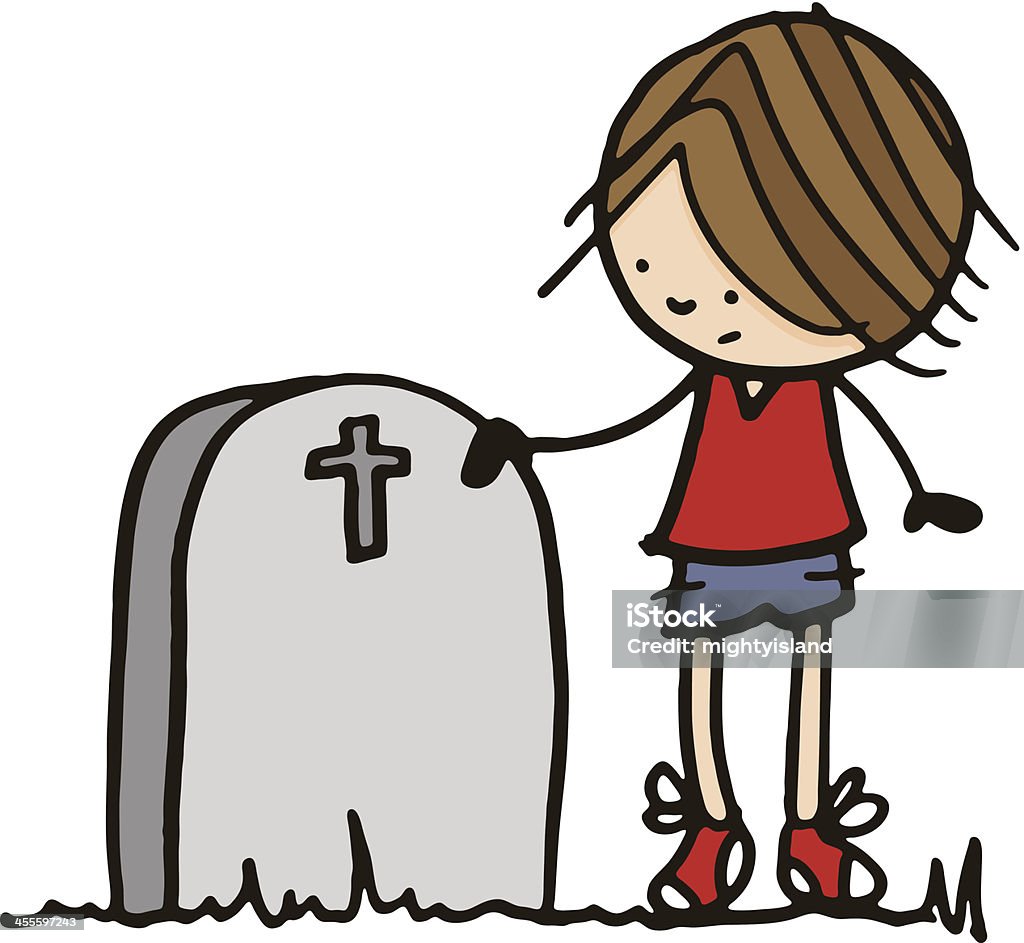 Мальчик стоял рядом по кладбищу - Векторная графика Белый фон роялти-фри