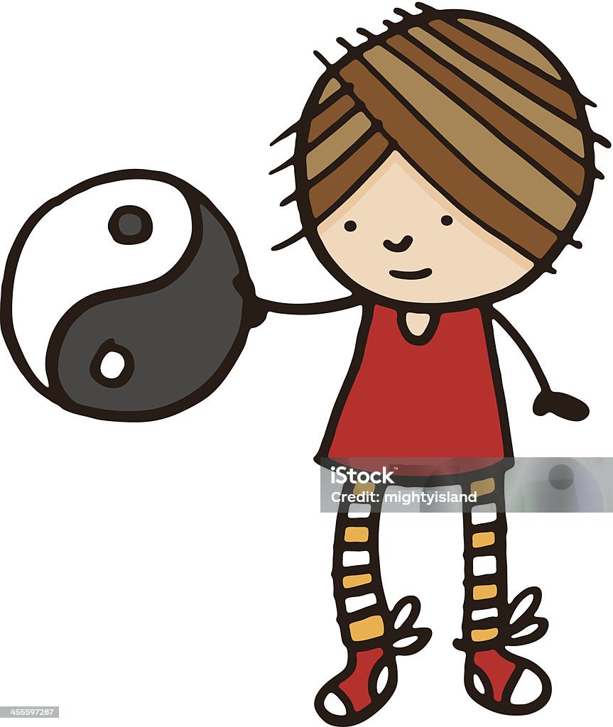 Chica sosteniendo un símbolo de ying yang - arte vectorial de Adolescente libre de derechos