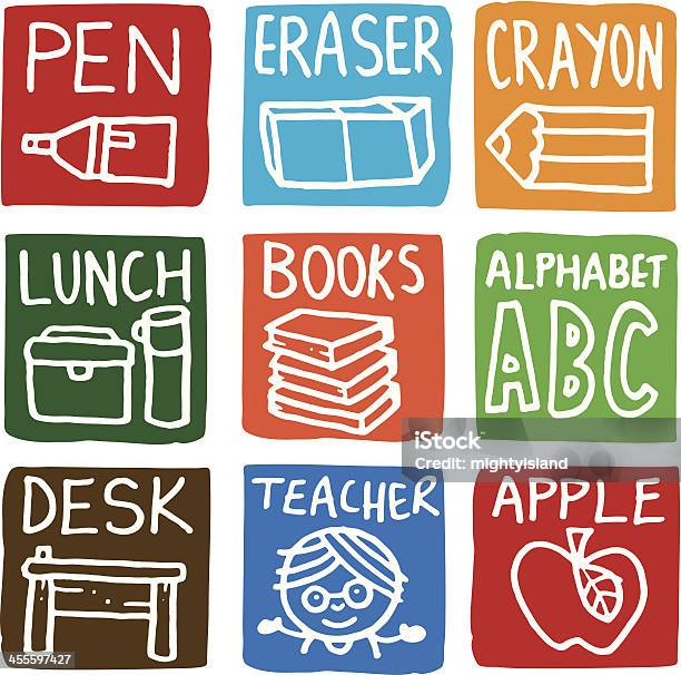 School Icon Blocks Stock Illustration - Download Image Now - Alphabet, Alphabetical Order, Apple - Fruit