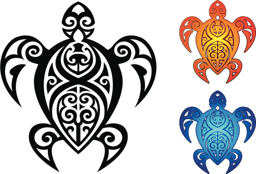 Tribal Maori style turtle design in 3 different colors.
