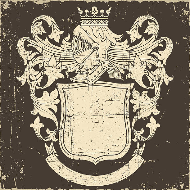 ilustraciones, imágenes clip art, dibujos animados e iconos de stock de escudo de armas - grunge shield coat of arms insignia
