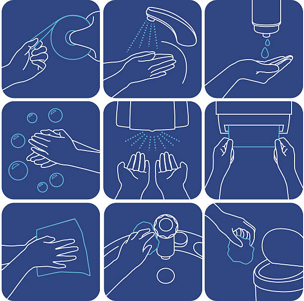 ilustrações de stock, clip art, desenhos animados e ícones de lavar as mãos - washing hands hygiene human hand faucet