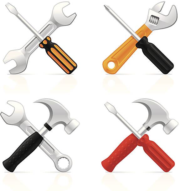 ilustrações de stock, clip art, desenhos animados e ícones de cruzados-vetor ícones de ferramentas de trabalho - screwdriver