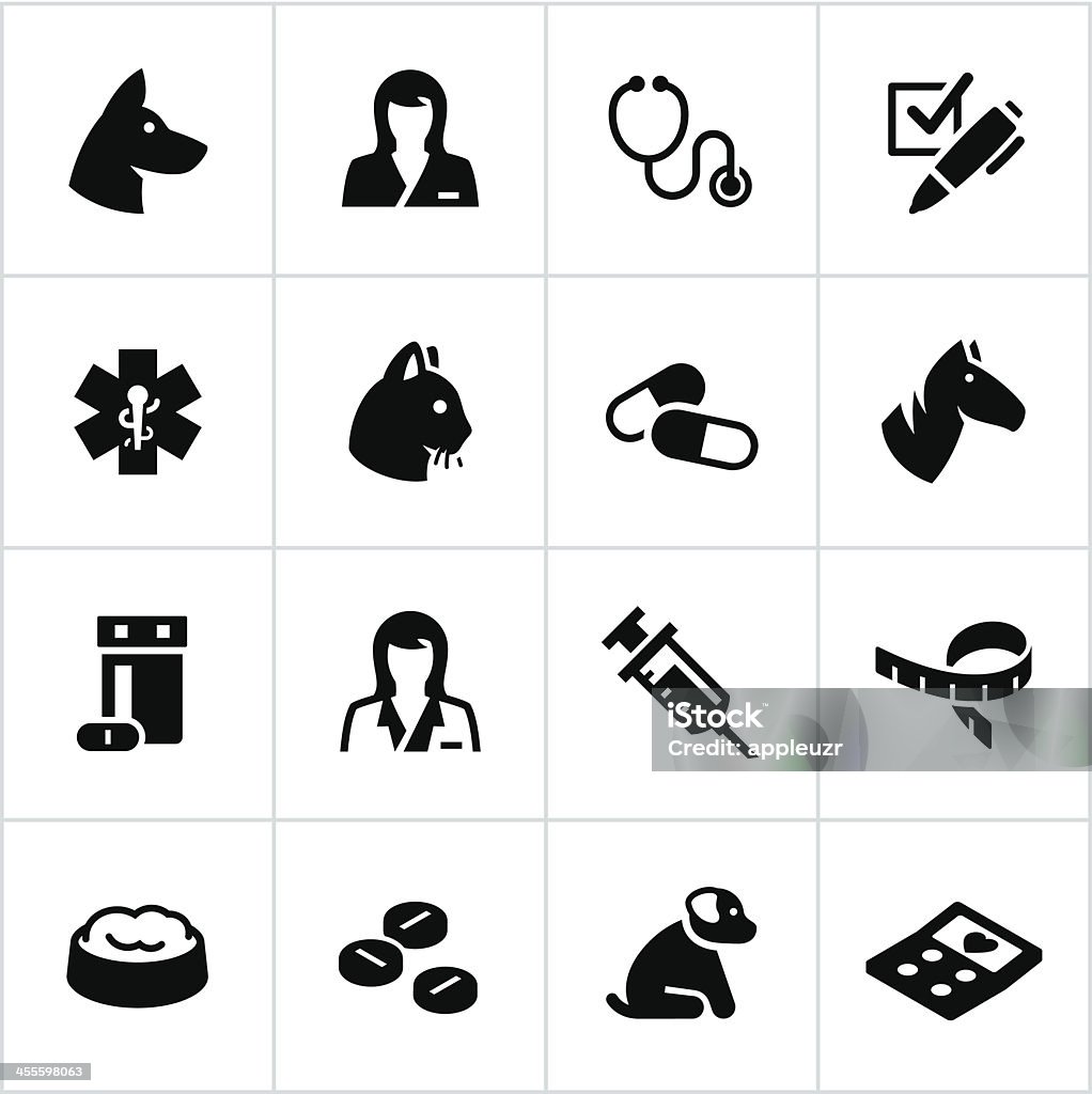 Pet Care Icons Pet care or vet icons. All white strokes/shapes are cut form the icons and merged allowing the background to show through. Veterinarian stock vector