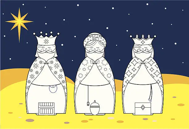 Vector illustration of Colour In Nativity Three Kings