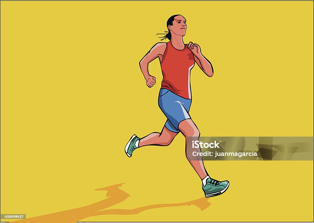 Girl athlete. Woman jogging Middle-aged woman doing sport running. Shoes and comfortable clothes for running. Healthy life. Absence stock vector