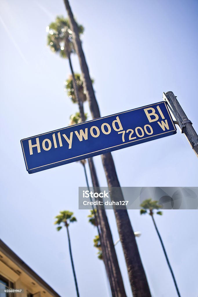 Hollywood boulevard sign Hollywood boulevard sign, with palm trees in the background Blue Stock Photo