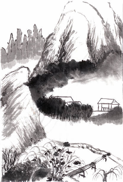 韓国の自然風景水墨画韓国の伝統絵画 - 図画のベクターアート素材や