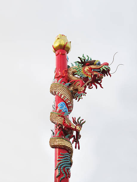 dragon-pole-fels - thai culture thailand painted image craft product stock-fotos und bilder