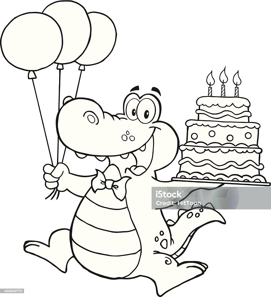 Black and White Crocodile Holding Up A Birthday Cake Similar Illustrations: Animal stock vector