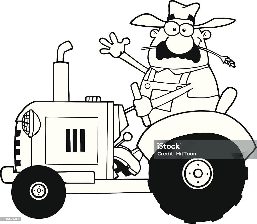 Black and White Farmer In Tractor Waving A Greeting Similar Illustrations: Adult stock vector