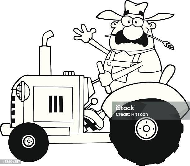 Black And White Farmer In Tractor Waving A Greeting Stock Illustration - Download Image Now