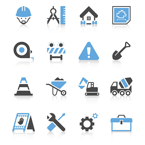 Construction Site Icon Set | Concise Series Set of 16 construction site vector icons.  hardhat roadblock boundary barricade stock illustrations