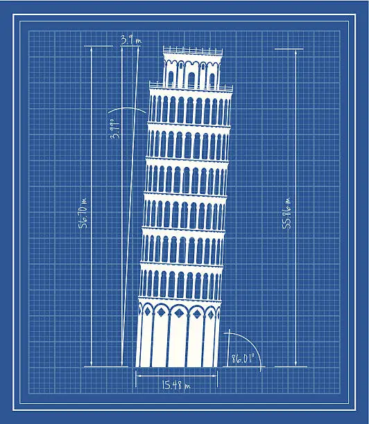 Vector illustration of Blueprint - Leaning Tower of Pisa