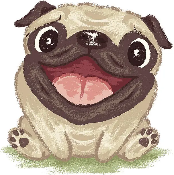Vector illustration of Cartoon picture of happy and smiling pug
