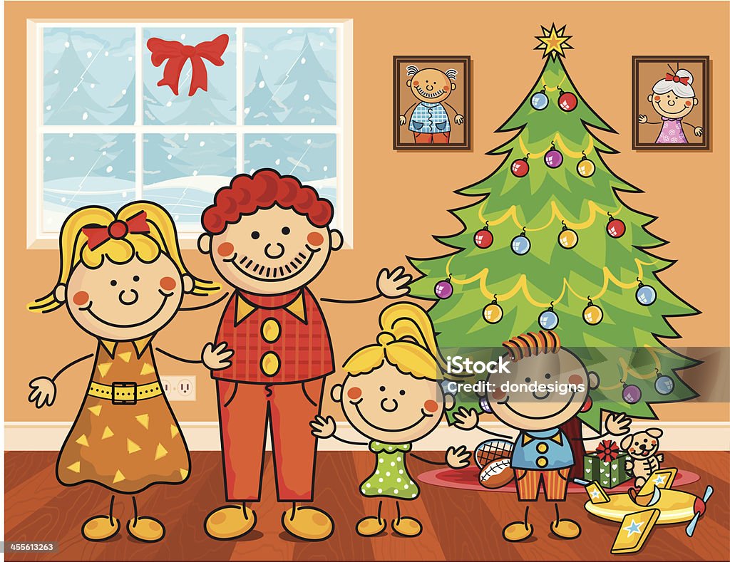 Family at Christmas Kids Art Product stock vector