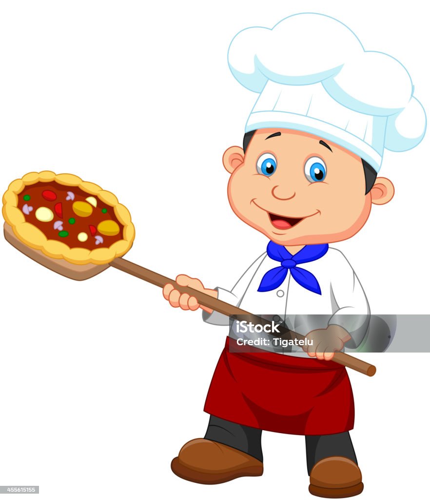 Cartoon a baker with Pizza Vector illustration of Cartoon a baker with Pizza Adult stock vector