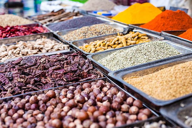 istock Traditional spices market in India. 455618757
