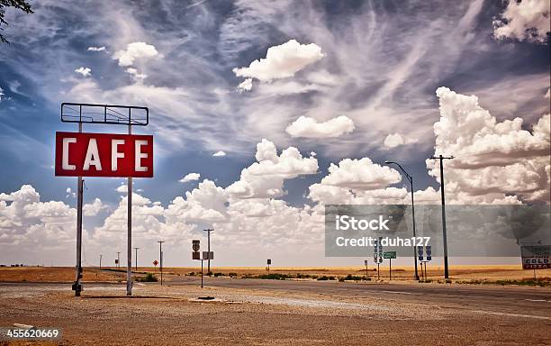 Cafe Sign Along Historic Route 66 In Texas Stock Photo - Download Image Now - Diner, Sign, USA