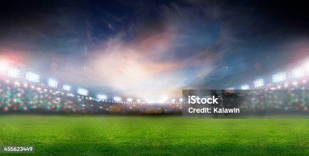 Spotlights Stock Photo - Download Image Now - Soccer Field, Bleachers, Soccer