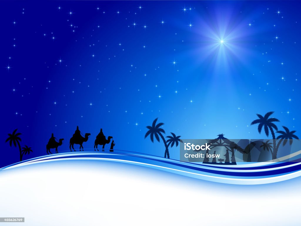 Christmas star on blue sky Christian Christmas night with shining star, illustration. Adult stock vector