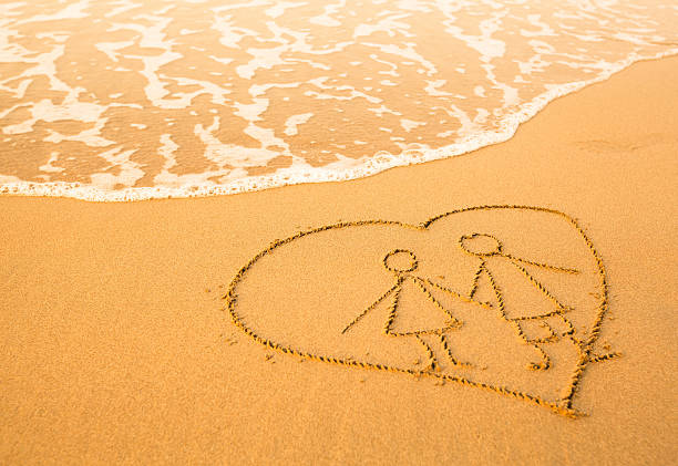 istock Shape pair inside heart of sea beach 455627017