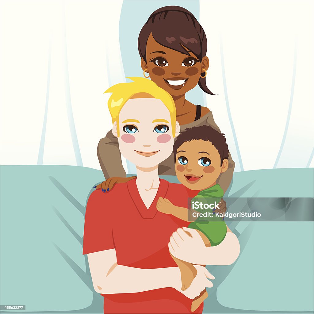 Interracial família feliz - Vetor de 12-17 meses royalty-free