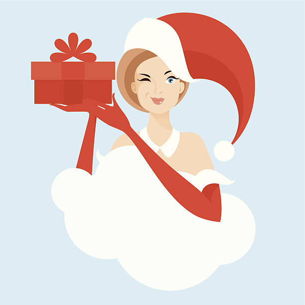 Mrs. Claus. Mrs. Claus blinking her eye and holding a gift.  mrs claus stock illustrations