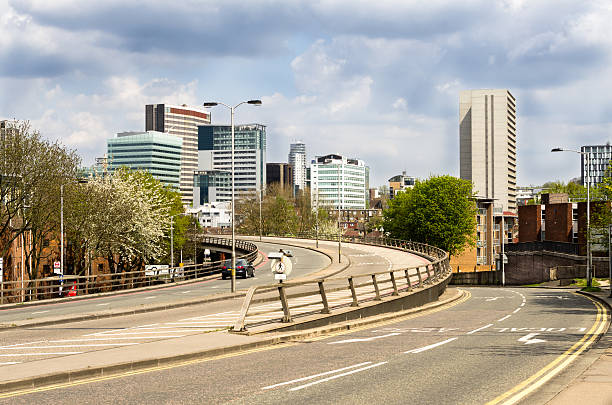 View of curved highways and skyscrapers in Croydon Croydon - View of the outbound road of the modern city surrey england stock pictures, royalty-free photos & images
