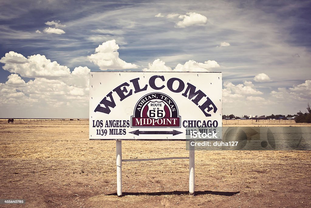 The midway point of Route 66 The midway point along Route 66 in Adrian, Texas Adventure Stock Photo