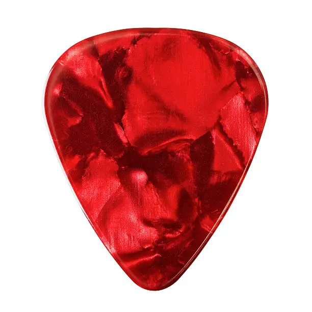 red guitar plectrum, isolated on white background