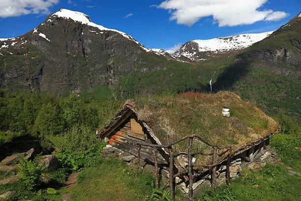 Abandonated Norwegian hut, located on the trail that goes to Skagefla farm. Geiranger, Norway.