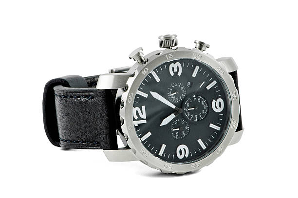 Hand watch, macro, isolated,leather wrist let with clipping path