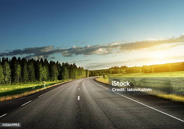 Carretera Asfaltada En El Bosque Foto de stock y más banco de imágenes de Verde - Color - Verde - Color, Vía, Calle