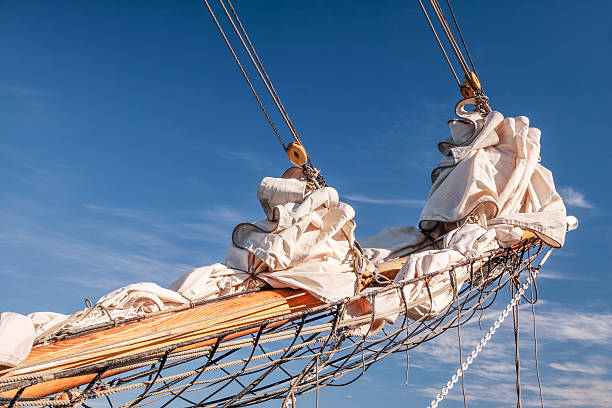 istock Gathered sail of a big sailing ship 455650137