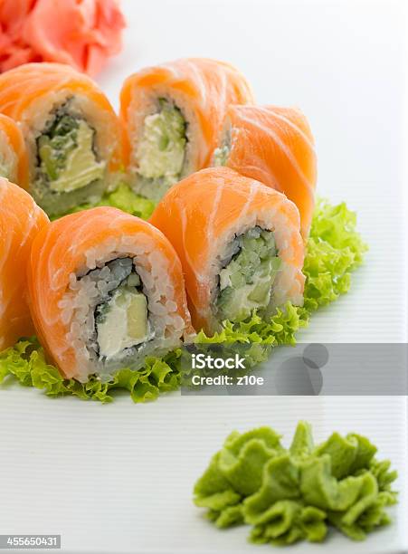 Salmon Sushi Roll Stock Photo - Download Image Now - Asia, Close-up, Crockery