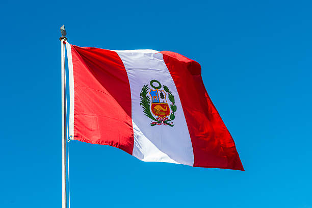 Peruvian Flag Andes Puno Peru stock photo