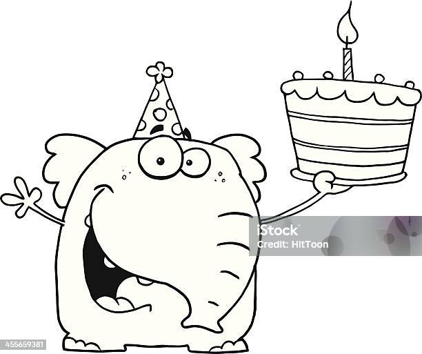 Black And White Happy Elephant Holding A Cake Stock Illustration - Download Image Now - Animal, Animal Wildlife, Animals In The Wild