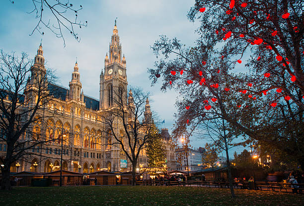 Christmas market with decoration near Vienna's Town Hall (Rathaus), Austria